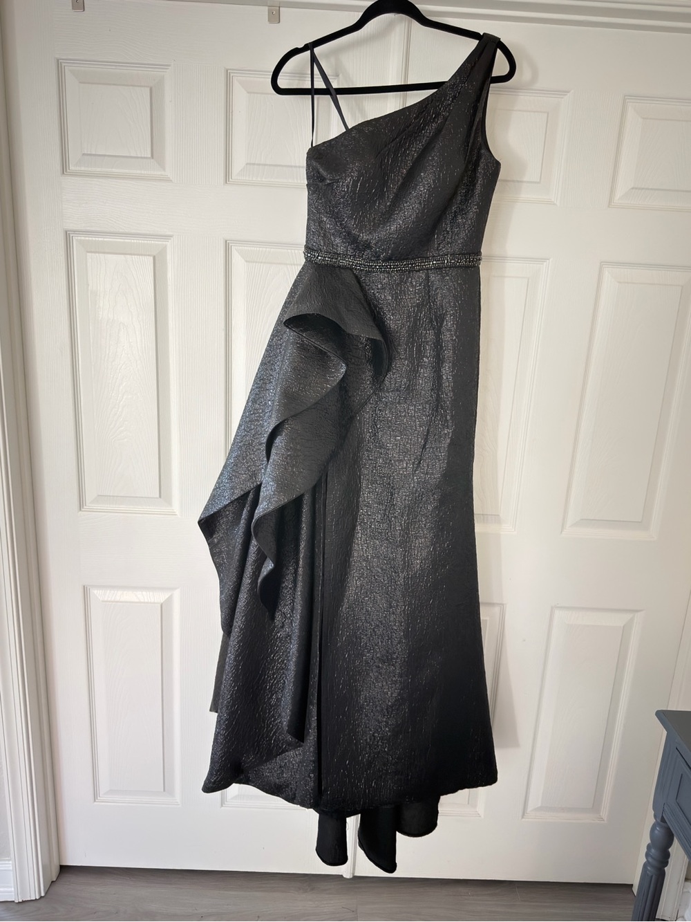 Mac Duggal One-Shoulder Black Evening Gown with Ruffle Detail